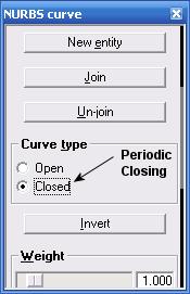 2. From the Top view, draw a NURBS curve similar to the curve in the image below. Press the spacebar to end. 3. From the Modeling Tool panel, select Closed under Curve type. 4.