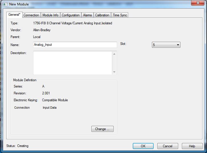Fill in the name Analog_Input and select