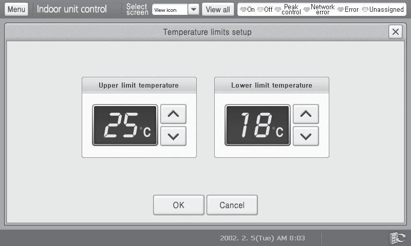 Temperature limit setup No.