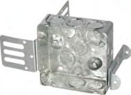 4 SQUARE STEEL STUD JUNCTION BOX WITH KNOCKOUTS 2 1 /8 Deep, 30.0 CU. IN. Wraparound bracket for 2 1 /2 and 3 5 /8 steel stud.