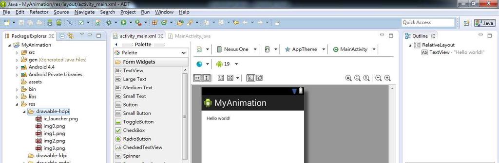 2. Simple Animation 2.1 Load Simple Picture 1. Create the Android application with the following attributes.