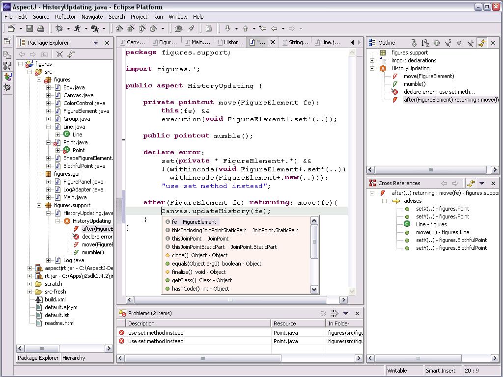 AJDT AspectJ Development tool Navigate AspectJ code Custom views shows static and