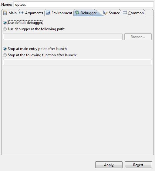 Figure 11 Debugger tab The Use default debugger option is selected by default.