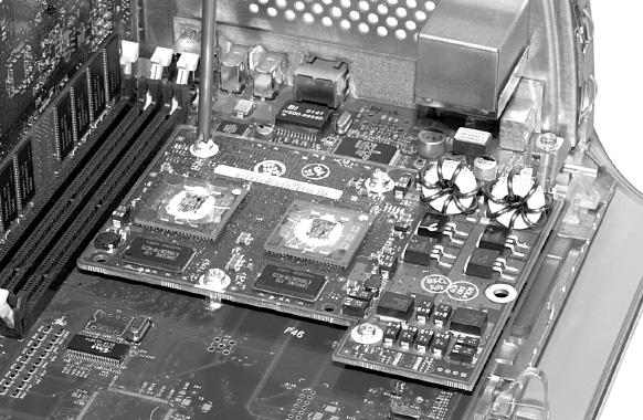 Please note, the dual processor from a QuickSilver 2001 model is pictured, but the procedure to remove the single processor is identical.