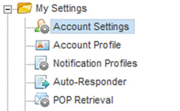 -21- Account Settings The Account Settings section has the following sub-sections: User This section allows you to change your password, display name, Reply- To e-mail address and