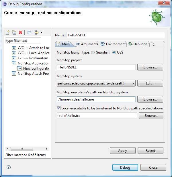 Create Invoke Debug Configurations NonStop Application Complete required