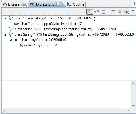 Debugging Expressions View Displays specified variables and expressions To