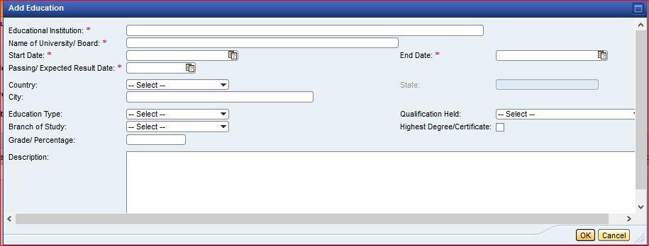 Click on the Add button to enter each Qualification