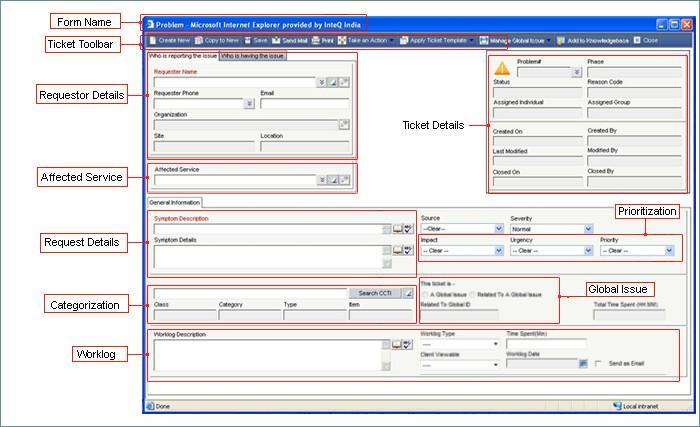Problem Management - Functions Report Problem Clicking on this link opens a blank new Problem Ticket form.