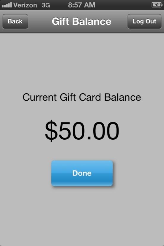 To check the balance on a Gift Card, select Gift Balance from the main menu.