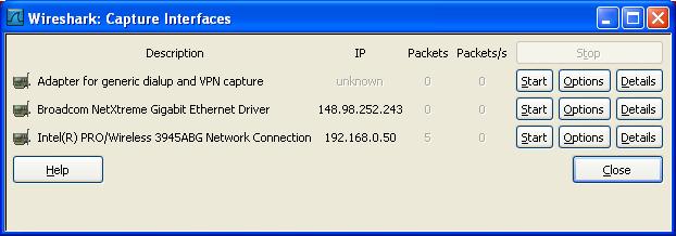Capture Menu You can capture on any single interface on you Wireshark PC * The packet count and packets per second displayed in the Capture Interfaces dialog