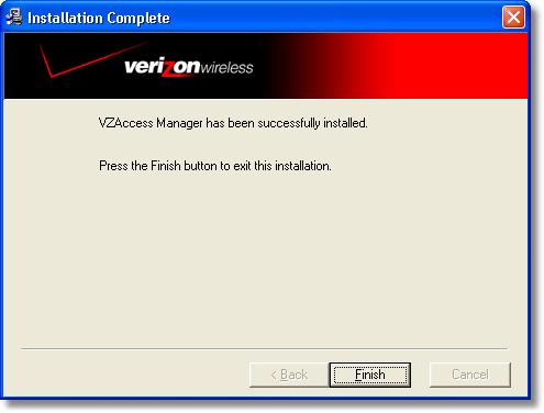 Click the Finish button to leave the VZAccess Manager setup program and begin using your