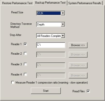 Figure 36: Backup Performance Test tab of the System Performance screen 3.