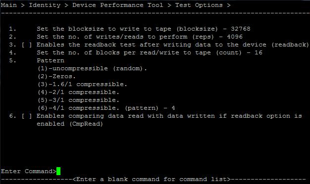 Figure 37: Backup Performance test screen (CSI) The two options available for the Backup Performance test are as follows: Blocksize Specify