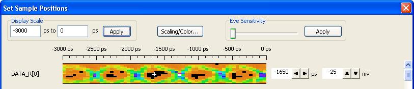 Using DDR3 Eyefinder 5 Adjusting the Display Scale In the upper left corner of the Set Sample Positions dialog, there is a Display Scale box for adjusting the scale of the display.