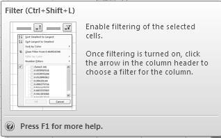 Filtering Instructions 1. Open the worksheet that you want to filter data from. 2. Click inside the data 3. On the Home tab, in the Editing group, click Sort & Filter 4. Then click the Filter button.