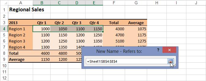 490 Building formulas Excel assumes that labels included in the selection are the names for each range.