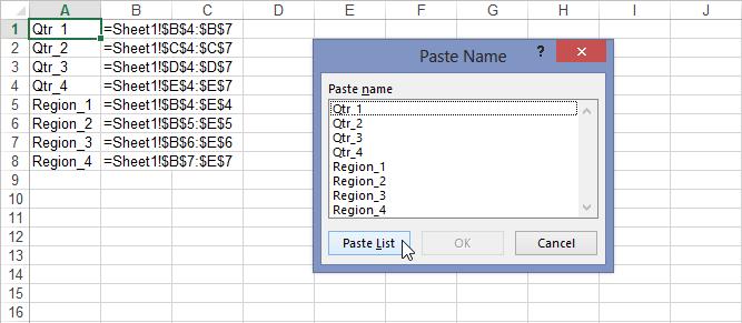 494 Building formulas where they live. Paste List is really the only useful feature in the Paste Name dialog box, given the superior methods of using names described in the previous section.