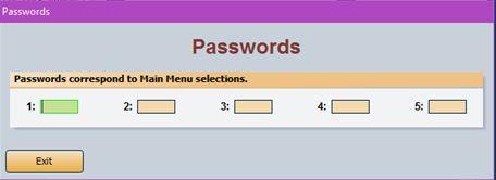 Click Passwords on the bottom of the Cashier Parameters screen. 3. You are prompted to enter a password.