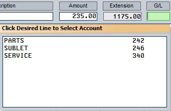 Chapter 4 Purchase Orders 14. When you advance to the G/L field, a list of the available general ledger accounts appears.