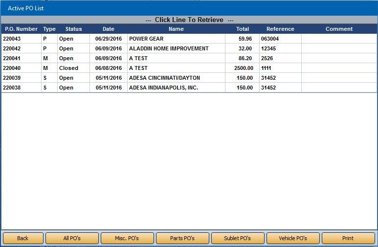 Autosoft FLEX DMS Cashier Viewing the Active Purchase Order List You can view a list of the active purchase orders in the system by clicking Active PO s on the Purchase Orders menu.