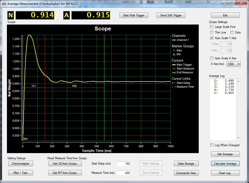 21.8.2 Analyzing the measurement When a trigger signal is received, the streamed measurement is started and will last for the time indicated by the time scale of the X-Axis on the scope display.