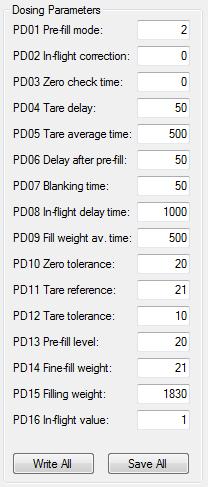 22.4 Dosing Parameters In the Dosing Parameters group box most of the parameters from the filling commands group are represented for easy access when trimming of dosing parameters are necessary