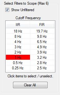 23.4 Select Filters From the Select Filters to Scope group box, the available filter values can be selected by clicking on one or more of the Cutoff Frequency value fields.