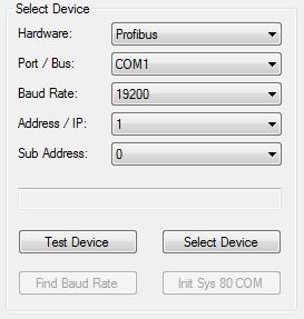 If more than one H&B device is connected to the same COM port, a specific device can be selected by selecting the correct Sub Address, belonging to that device.