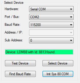 1 with the defined sub address is found, the name and version of the LDM 88.1 will be displayed in the status field.