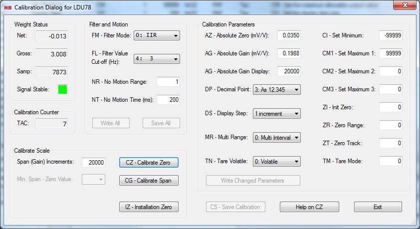 7 Calibration Dialog The Calibration Dialog accessed from the Commands View dialog, is covering the most common calibration procedures.
