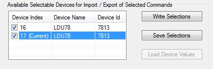 9.2 Selecting Devices for Import / Export From the Available Selectable Devices. group the devices to which command parameter values should be exported are selected.