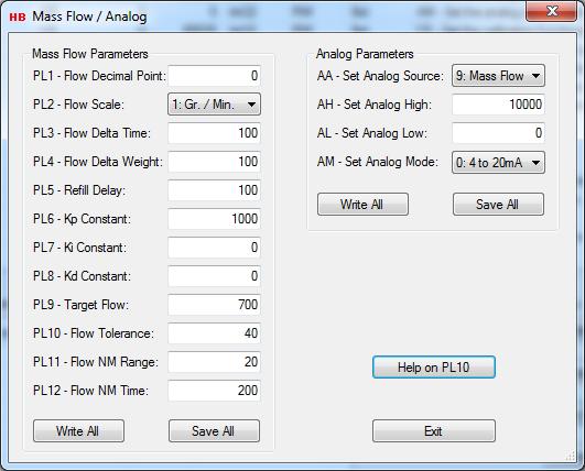 13 Mass Flow / Analog Dialog The Mass Flow / Analog dialog can be accessed from the Commands View dialog. 13.