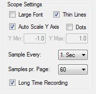 19.3.3 Long time recording setup (Polled) By checking the Long Time Recording check box, the recording time pr scope page can be set by an interval of 60 seconds to 150 hours pr.