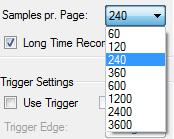 page set to 1200 samples pr. page will give a total record time of 200 minutes pr page.