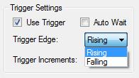 19.4 Trigger Settings In the Trigger Settings group box, the set up for waiting for a specific trigger level to be reached before a scheduled recoding should start can be set.