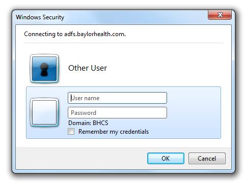 This is your mybaylor username and password associated with your BHCS network access. a. On a Windows 7 workstation the SSO page will appear as below i.