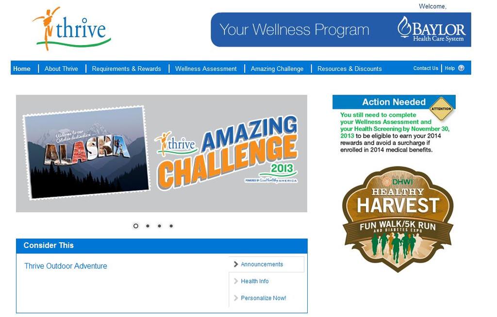 Click on About You, Benefits, Thrive Wellness Program links to access.