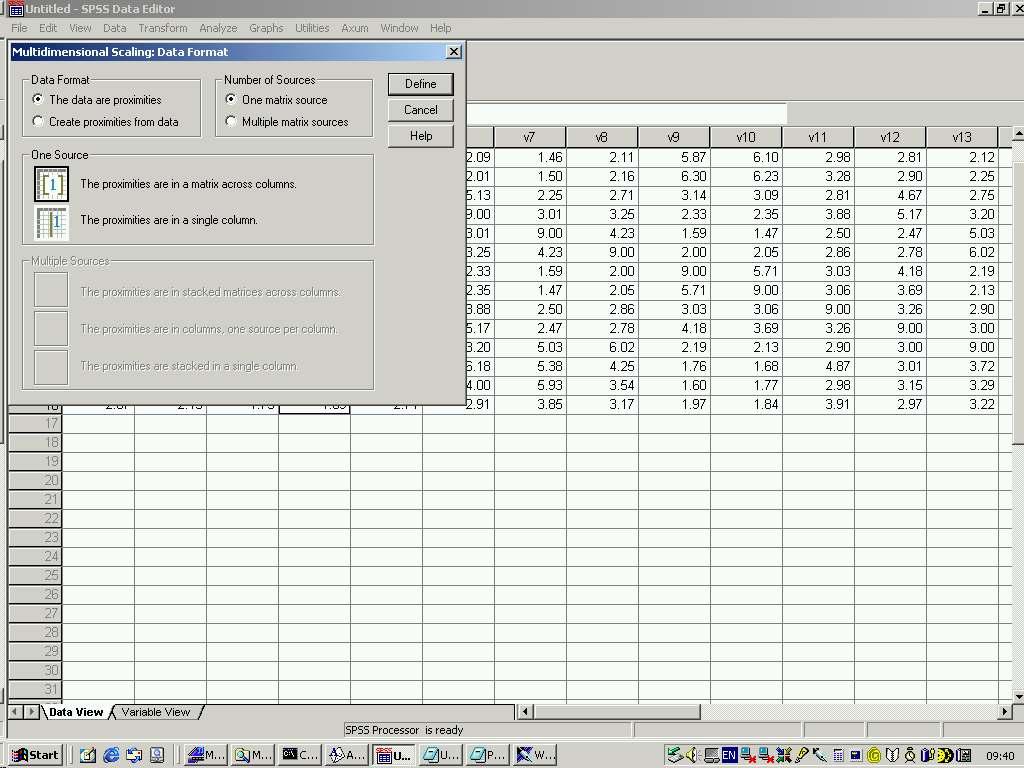 SETTING UP data-transformation-model EQUIVALENCES IN SPSS PROXSCAL n.b.