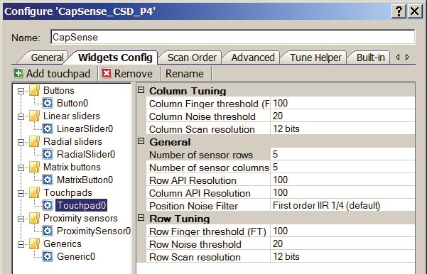 PSoC 4 Capacitive Sensing (CapSense CSD) PSoC Creator Component Datasheet Touchpads Tuning: Column and Row Finger Threshold Defines the sensor active threshold for touchpad columns and rows resulting