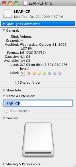 Untitled. 10. On the desktop, select the LEAF-CF volume. 11. Select File > Get Info. 12.