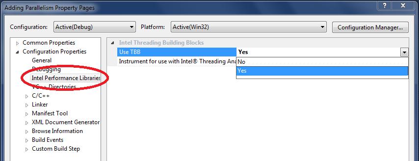 If necessary, configure Adding Parallelism project to use the Intel C++ compiler by selecting