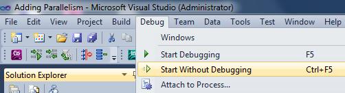 2. Run the application from within Microsoft* Visual Studio with Debug > Start Without Debugging. Figure 13 Figure 13 3.