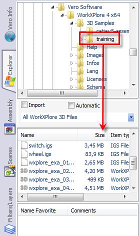 3 Importing and Opening CAD Files Importing one or more CAD Files Part Manager: Training Directory 3. For training, select an IGS file (e.g. wxplore_exa_01.