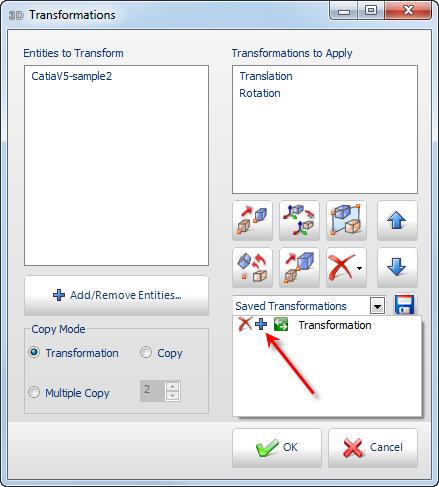 6 Editing Making Transformations Adding Saved Transformations 8. Click on the icon in the dialog box. 9.