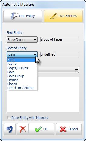 Second Entity Drop-down List Points Edges/Curves Face Face Group Entities Planes This option allows you to use Point Definition dialog box to identify characteristic points on the part.