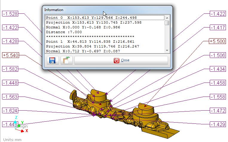Analyzing Measurements 7 Model Point Measuring Result The Information dialog box shows information such as the coordinates for each