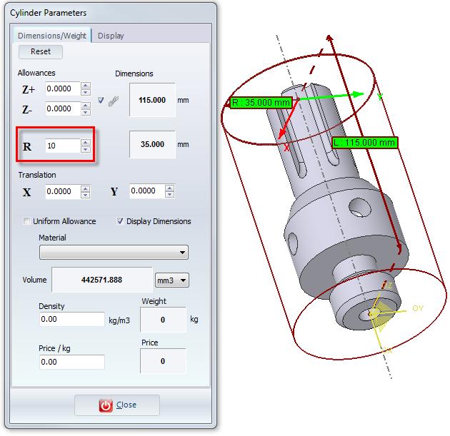 Analyzing Analysis Tools 7 Cylinder Radius Extended Click on the Reset button to resize the cylinder to its initial
