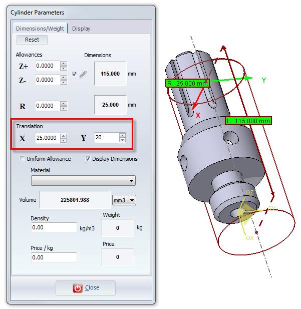 7 Analyzing Analysis Tools Cylinder Translation To extend the cylinder dynamically in the Viewing Area, press and hold