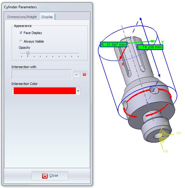 Analyzing Analysis Tools 7 Collision Between the Part and the Cylinder Click on the Close button to validate the cylinder